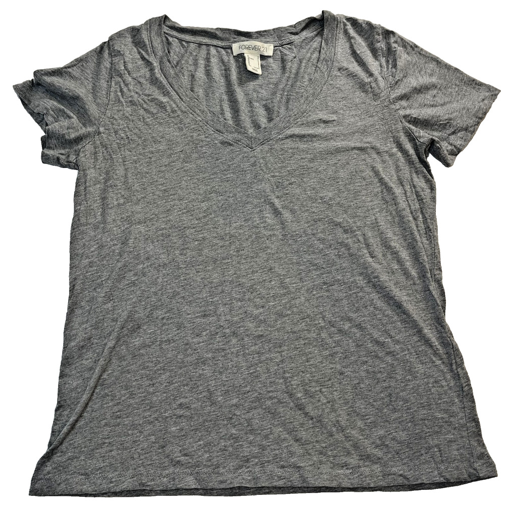 Forever 21 Womens V Neck T Shirt Gray Basic Casual Top Small